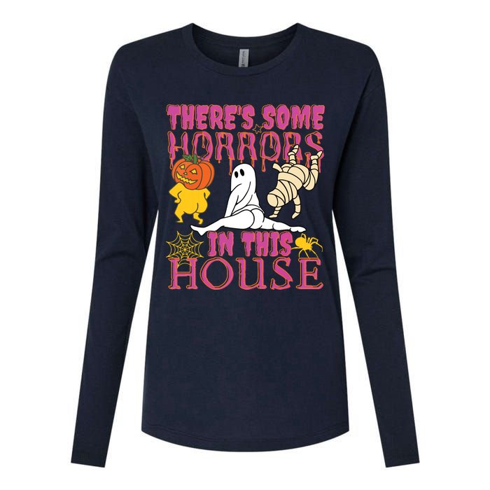 Theres Some Horrors In This House Ghost Pumpkin Halloween Womens Cotton Relaxed Long Sleeve T-Shirt