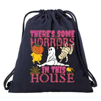 Theres Some Horrors In This House Ghost Pumpkin Halloween Drawstring Bag