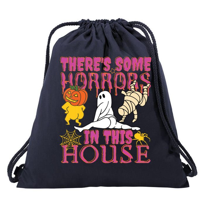 Theres Some Horrors In This House Ghost Pumpkin Halloween Drawstring Bag