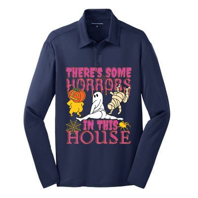 Theres Some Horrors In This House Ghost Pumpkin Halloween Silk Touch Performance Long Sleeve Polo