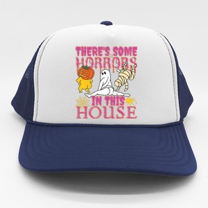 Theres Some Horrors In This House Ghost Pumpkin Halloween Trucker Hat