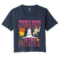 Theres Some Horrors In This House Ghost Pumpkin Halloween Women's Crop Top Tee