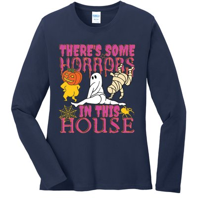 Theres Some Horrors In This House Ghost Pumpkin Halloween Ladies Long Sleeve Shirt