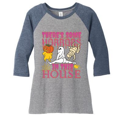 Theres Some Horrors In This House Ghost Pumpkin Halloween Women's Tri-Blend 3/4-Sleeve Raglan Shirt