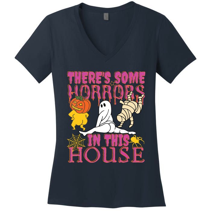 Theres Some Horrors In This House Ghost Pumpkin Halloween Women's V-Neck T-Shirt