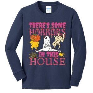 Theres Some Horrors In This House Ghost Pumpkin Halloween Kids Long Sleeve Shirt