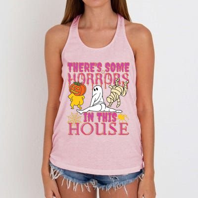 Theres Some Horrors In This House Ghost Pumpkin Halloween Women's Knotted Racerback Tank