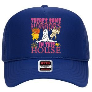 Theres Some Horrors In This House Ghost Pumpkin Halloween High Crown Mesh Back Trucker Hat