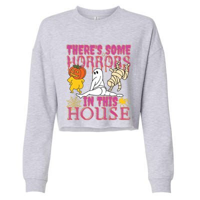 Theres Some Horrors In This House Ghost Pumpkin Halloween Cropped Pullover Crew