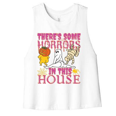 Theres Some Horrors In This House Ghost Pumpkin Halloween Women's Racerback Cropped Tank