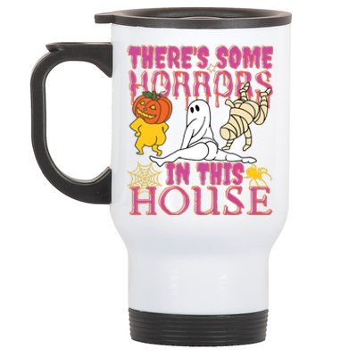 Theres Some Horrors In This House Ghost Pumpkin Halloween Stainless Steel Travel Mug