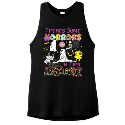 Theres Some Horrors In This House Ghost Pumpkin Halloween Ladies PosiCharge Tri-Blend Wicking Tank