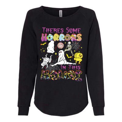 Theres Some Horrors In This House Ghost Pumpkin Halloween Womens California Wash Sweatshirt