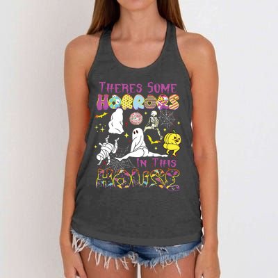 Theres Some Horrors In This House Ghost Pumpkin Halloween Women's Knotted Racerback Tank