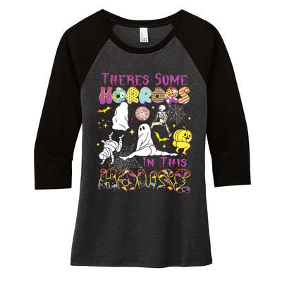 Theres Some Horrors In This House Ghost Pumpkin Halloween Women's Tri-Blend 3/4-Sleeve Raglan Shirt