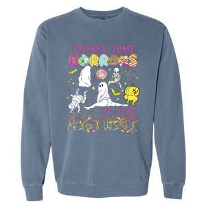 Theres Some Horrors In This House Ghost Pumpkin Halloween Garment-Dyed Sweatshirt