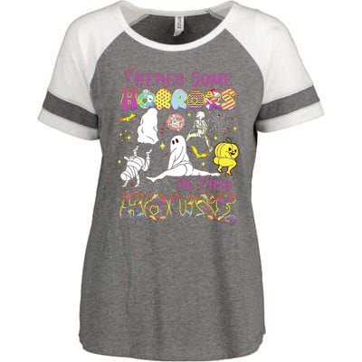 Theres Some Horrors In This House Ghost Pumpkin Halloween Enza Ladies Jersey Colorblock Tee