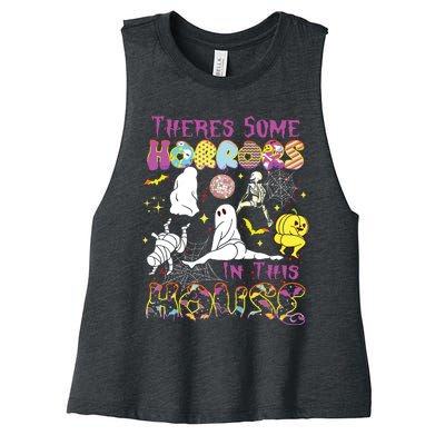 Theres Some Horrors In This House Ghost Pumpkin Halloween Women's Racerback Cropped Tank