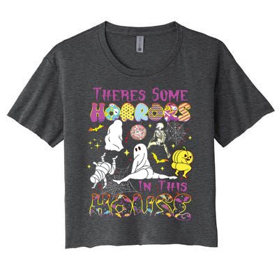 Theres Some Horrors In This House Ghost Pumpkin Halloween Women's Crop Top Tee