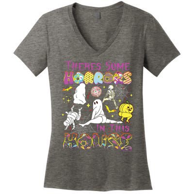 Theres Some Horrors In This House Ghost Pumpkin Halloween Women's V-Neck T-Shirt