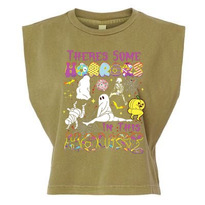 Theres Some Horrors In This House Ghost Pumpkin Halloween Garment-Dyed Women's Muscle Tee