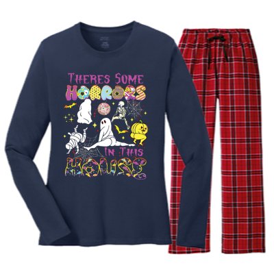 Theres Some Horrors In This House Ghost Pumpkin Halloween Women's Long Sleeve Flannel Pajama Set 