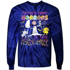 Theres Some Horrors In This House Ghost Pumpkin Halloween Tie-Dye Long Sleeve Shirt