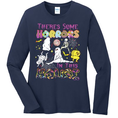 Theres Some Horrors In This House Ghost Pumpkin Halloween Ladies Long Sleeve Shirt