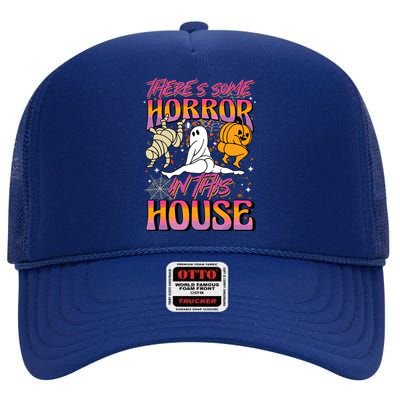 Theres Some Horrors In This House Ghost Pumpkin Halloween High Crown Mesh Back Trucker Hat