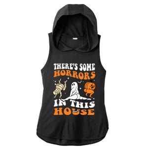 Theres Some Horrors In This House Ghost Pumpkin Halloween Ladies PosiCharge Tri-Blend Wicking Draft Hoodie Tank