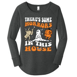 Theres Some Horrors In This House Ghost Pumpkin Halloween Women's Perfect Tri Tunic Long Sleeve Shirt