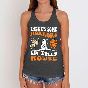 Theres Some Horrors In This House Ghost Pumpkin Halloween Women's Knotted Racerback Tank