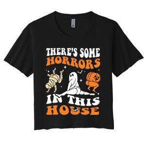 Theres Some Horrors In This House Ghost Pumpkin Halloween Women's Crop Top Tee