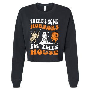 Theres Some Horrors In This House Ghost Pumpkin Halloween Cropped Pullover Crew