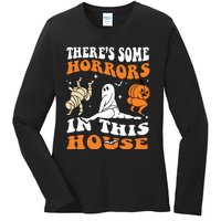 Theres Some Horrors In This House Ghost Pumpkin Halloween Ladies Long Sleeve Shirt