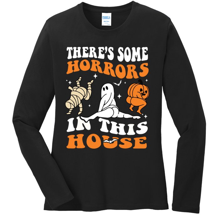 Theres Some Horrors In This House Ghost Pumpkin Halloween Ladies Long Sleeve Shirt