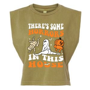 Theres Some Horrors In This House Ghost Pumpkin Halloween Garment-Dyed Women's Muscle Tee