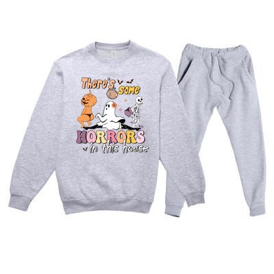 Theres Some Horrors In This House Ghost Pumpkin Halloween Premium Crewneck Sweatsuit Set