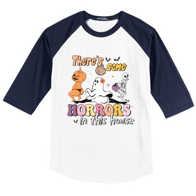 Theres Some Horrors In This House Ghost Pumpkin Halloween Baseball Sleeve Shirt