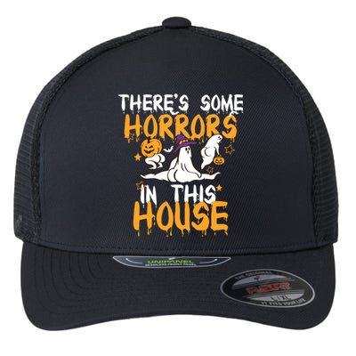 Theres Some Horrors In This House Ghost Pumpkin Halloween Flexfit Unipanel Trucker Cap