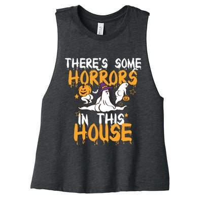 Theres Some Horrors In This House Ghost Pumpkin Halloween Women's Racerback Cropped Tank