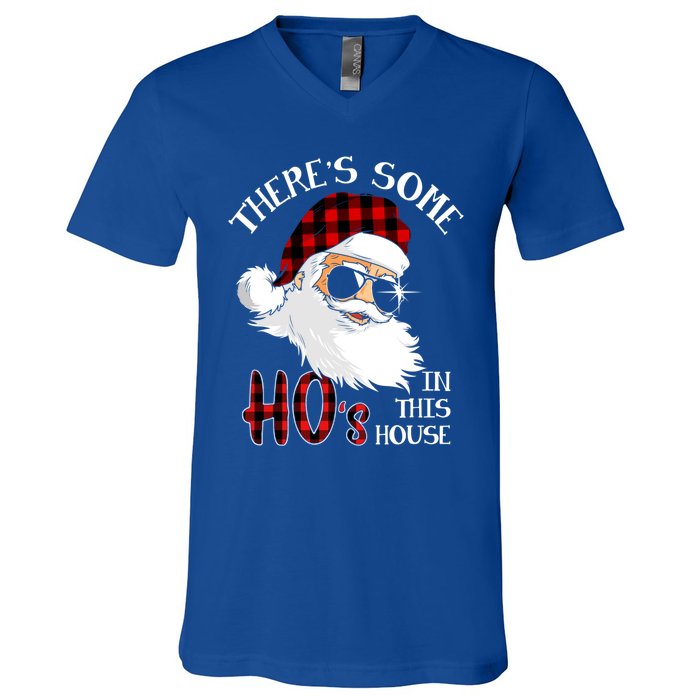 ThereS Some HoS In This House Funny Christmas Santa Gift V-Neck T-Shirt