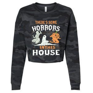 Theres Some Horrors In This House Halloween Pumpkin Ghost Cropped Pullover Crew