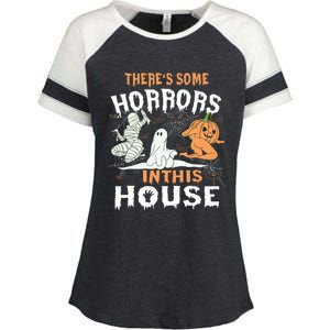 Theres Some Horrors In This House Halloween Pumpkin Ghost Enza Ladies Jersey Colorblock Tee