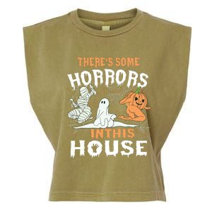 Theres Some Horrors In This House Halloween Pumpkin Ghost Garment-Dyed Women's Muscle Tee