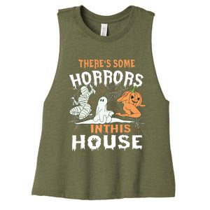 Theres Some Horrors In This House Halloween Pumpkin Ghost Women's Racerback Cropped Tank