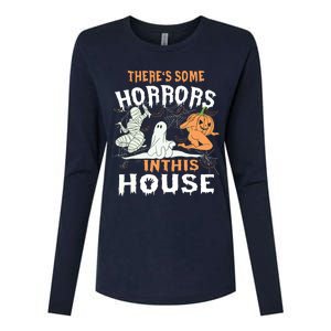 Theres Some Horrors In This House Halloween Pumpkin Ghost Womens Cotton Relaxed Long Sleeve T-Shirt