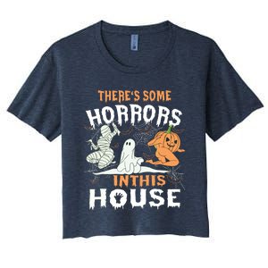 Theres Some Horrors In This House Halloween Pumpkin Ghost Women's Crop Top Tee