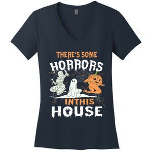 Theres Some Horrors In This House Halloween Pumpkin Ghost Women's V-Neck T-Shirt