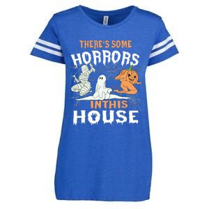 Theres Some Horrors In This House Halloween Pumpkin Ghost Enza Ladies Jersey Football T-Shirt